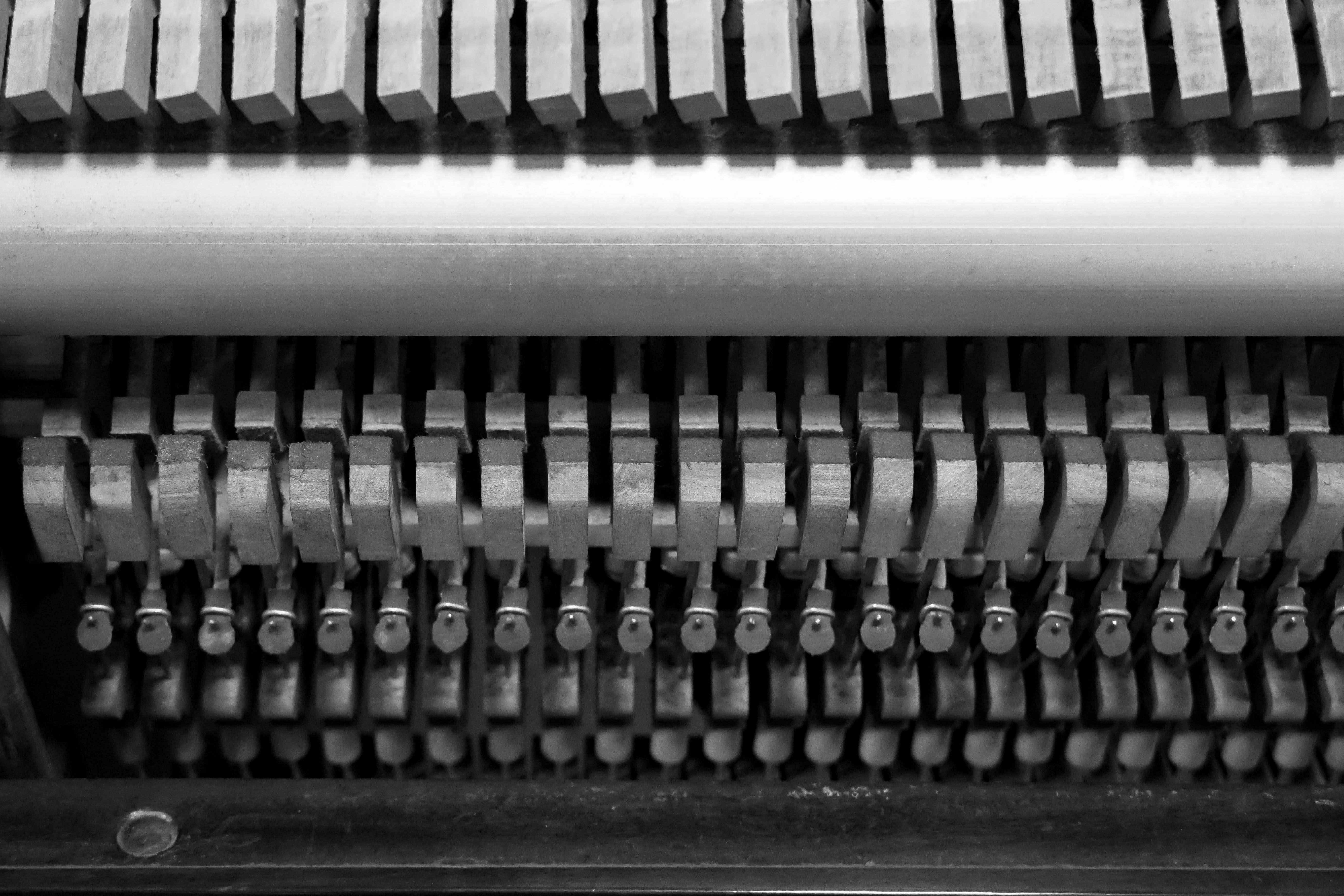 Close-Up of Piano Hammers and Strings
