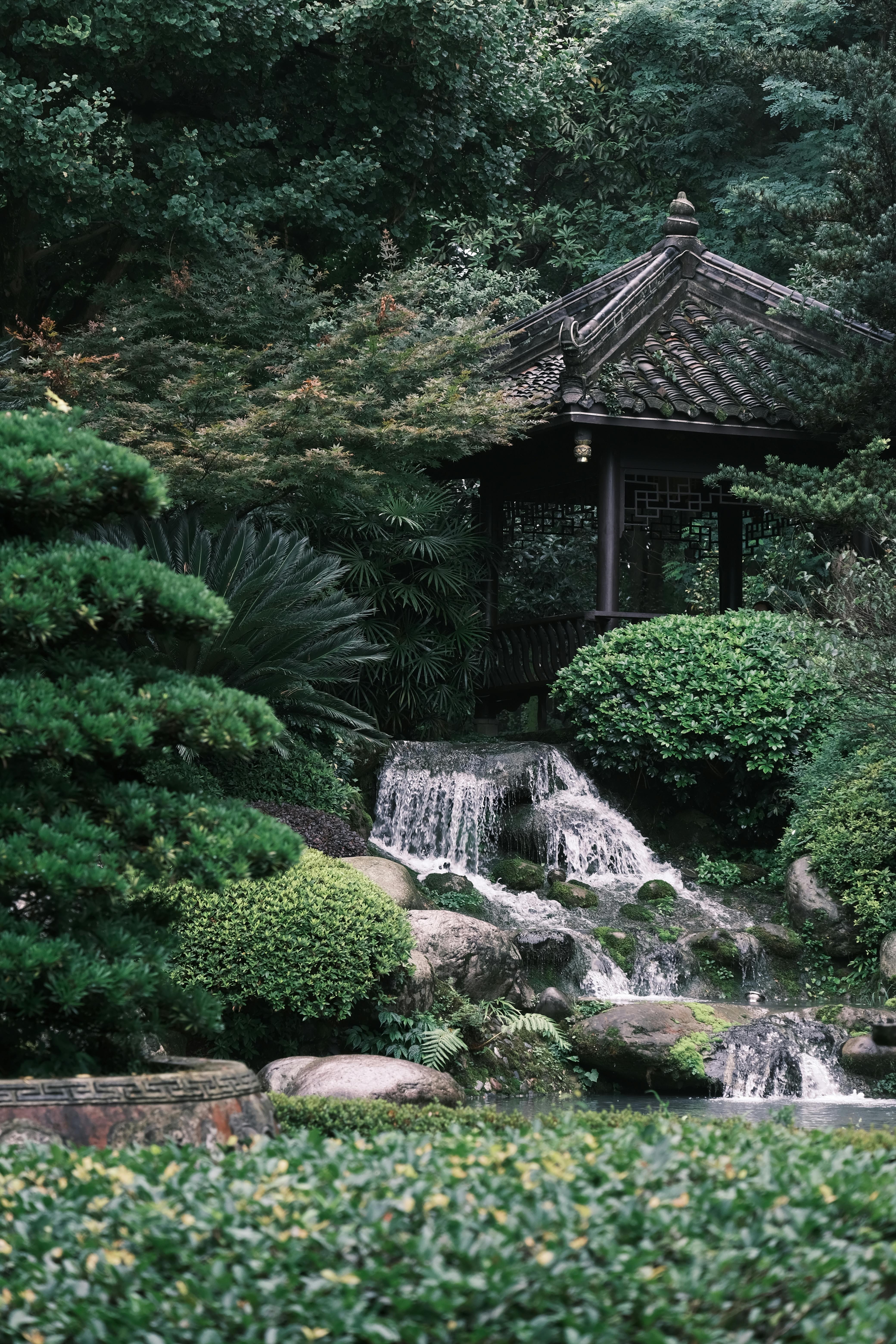 Modern meditation pavilion with natural lighting