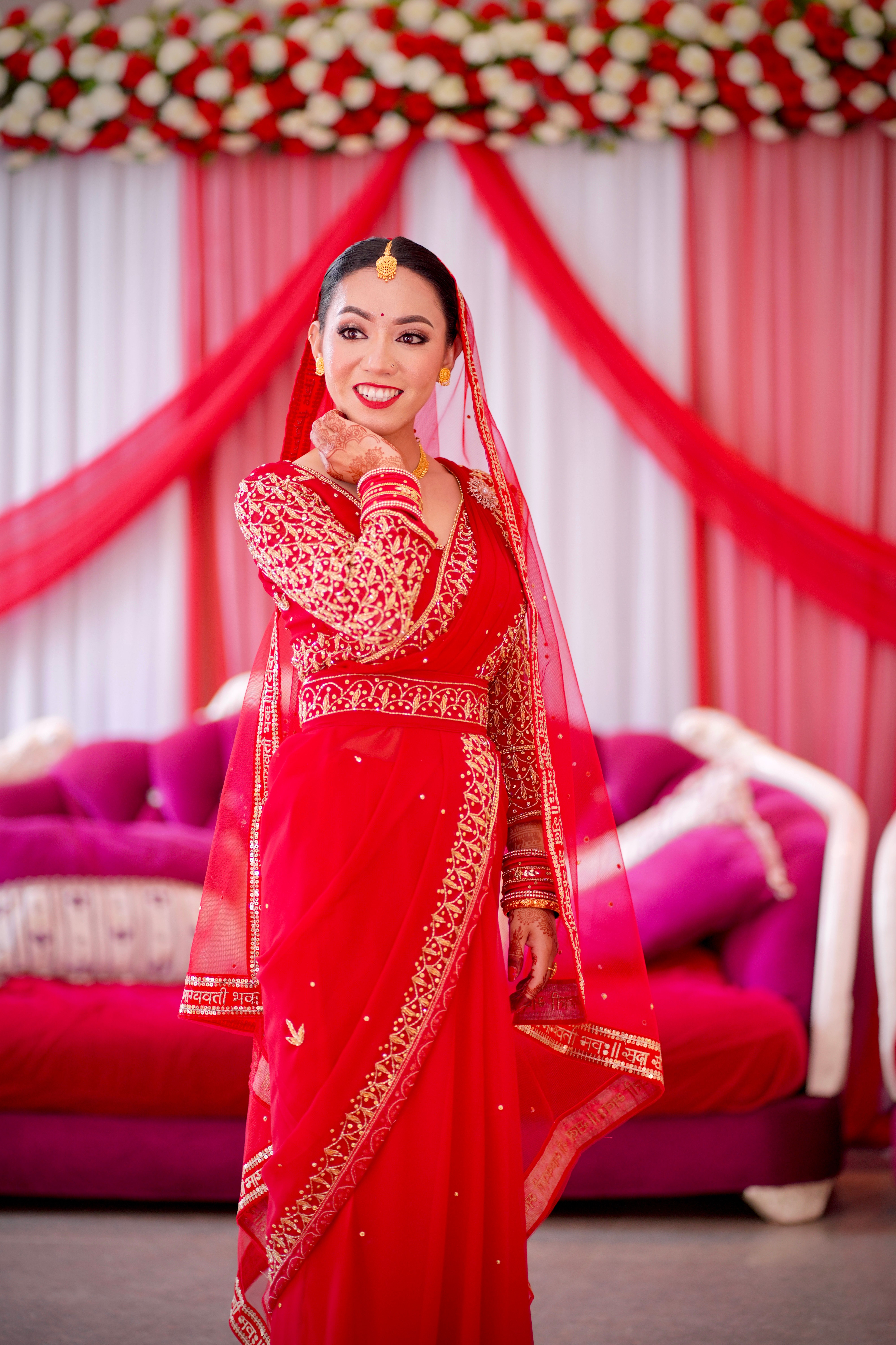 Stunning Bride in Traditional Red Saree · Free Stock Photo