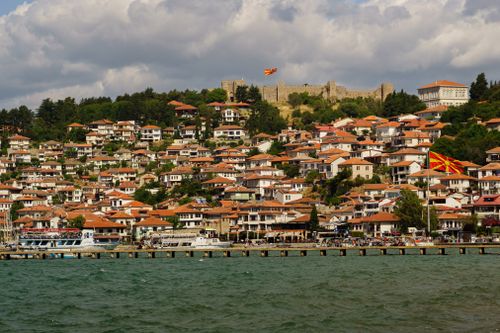 Free Picturesque view of Ohrid, North Macedonia with historical architecture and lakefront. Stock Photo