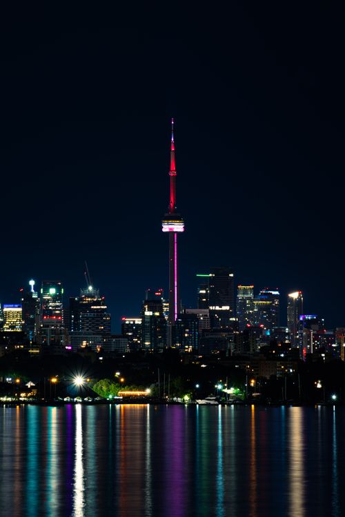 Toronto Skyline At Night With CN Tower Free Stock Photo toronto-skyline-at-night-with-cn-tower-free-stock-photo