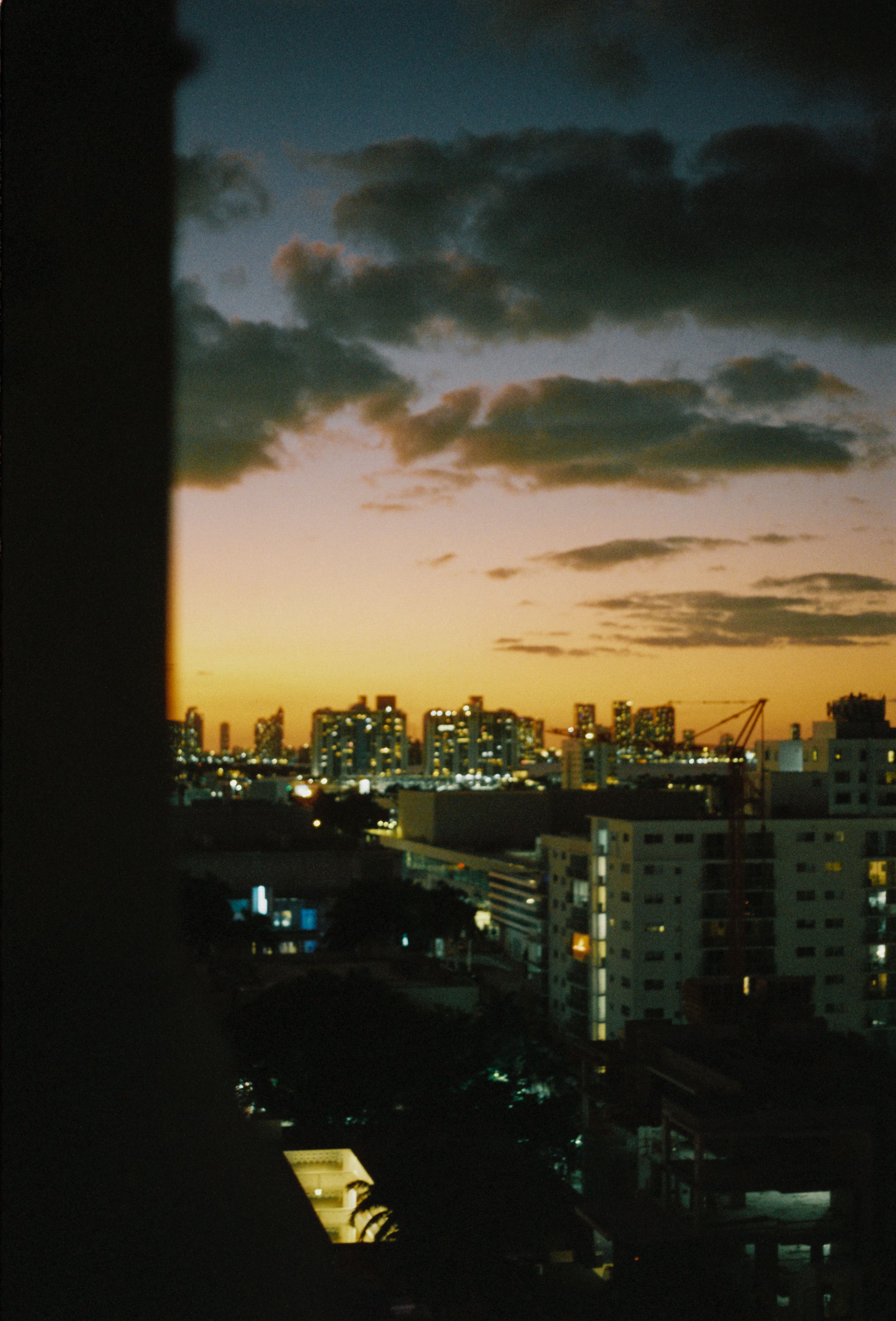 Miami skyline at twilight with vibrant colors