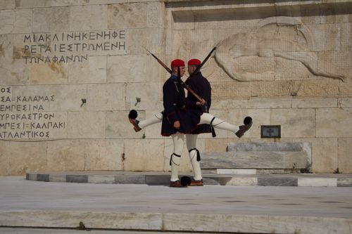 Free Traditional Greek guards perform ceremonial change at Syntagma Square, Athens. Stock Photo