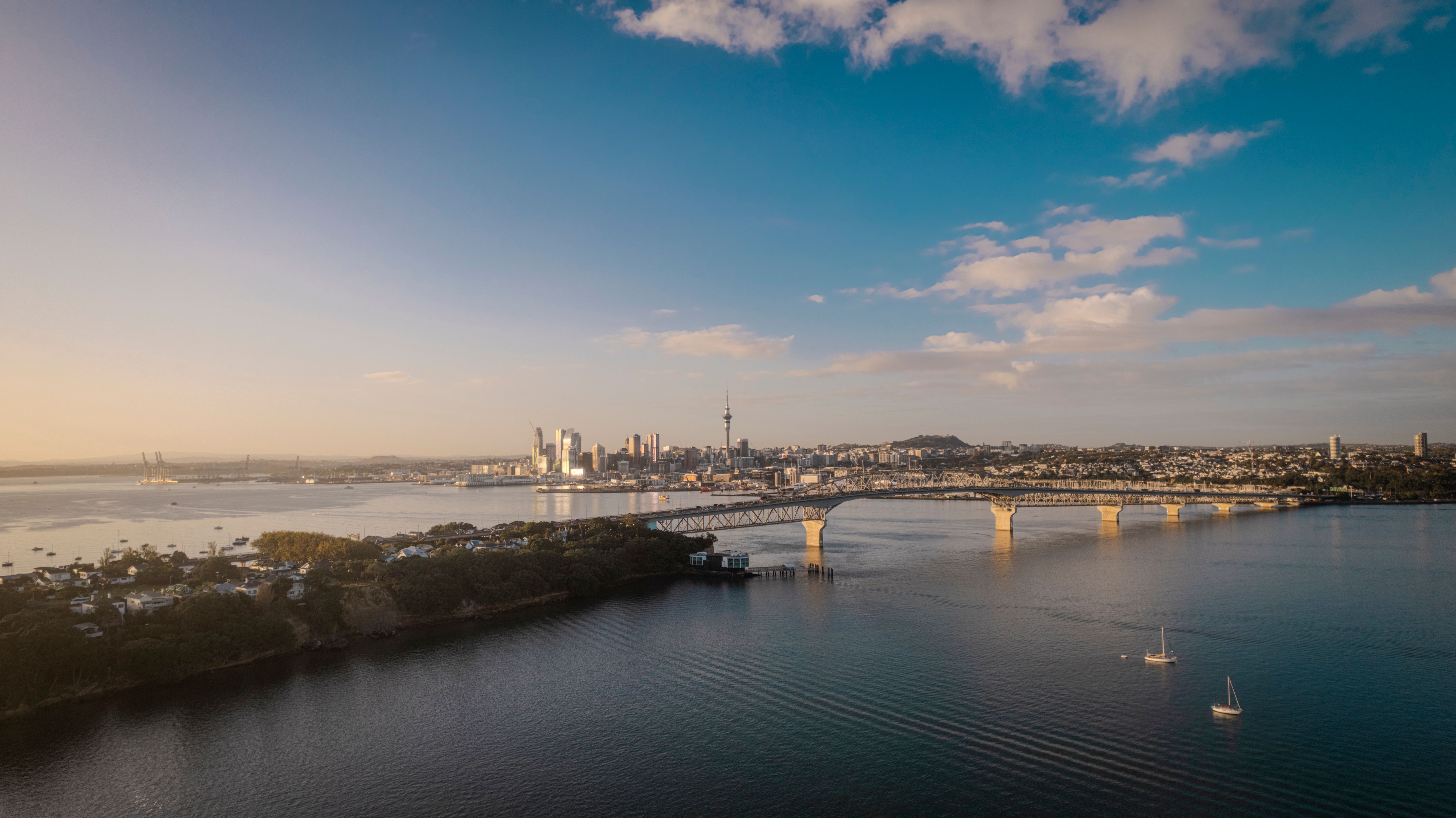 Aerial View of Auckland Skyline with Harbor Bridge · Free Stock Photo