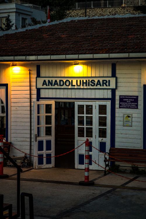 Free Captivating view of Anadolu Hisarı ferry station illuminated at twilight. Stock Photo