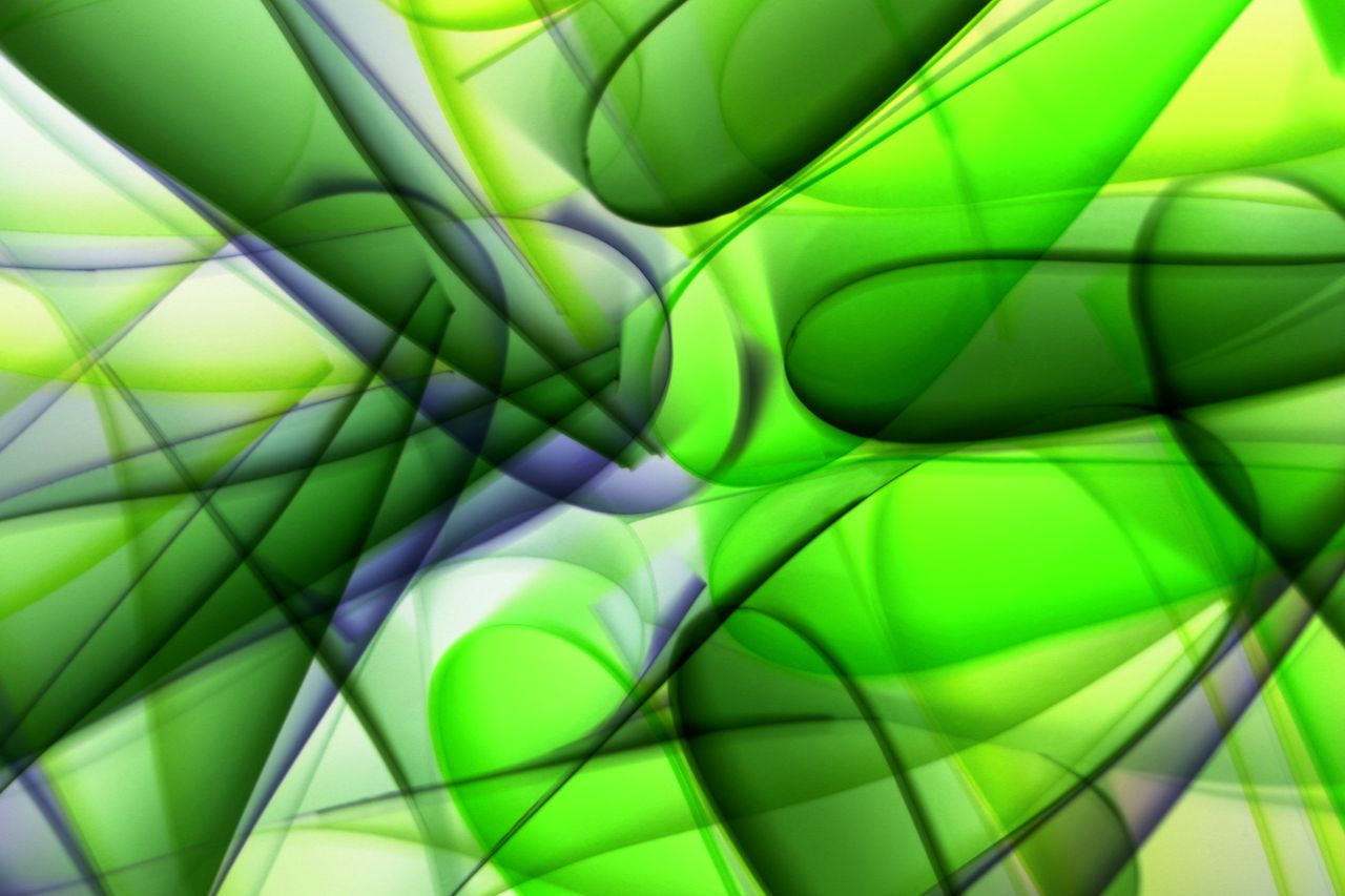 dynamic abstract design with green and blue curves creating a fluid en