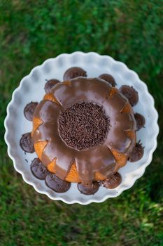 White With Chocolate Icing From Mix Cake Or Cake