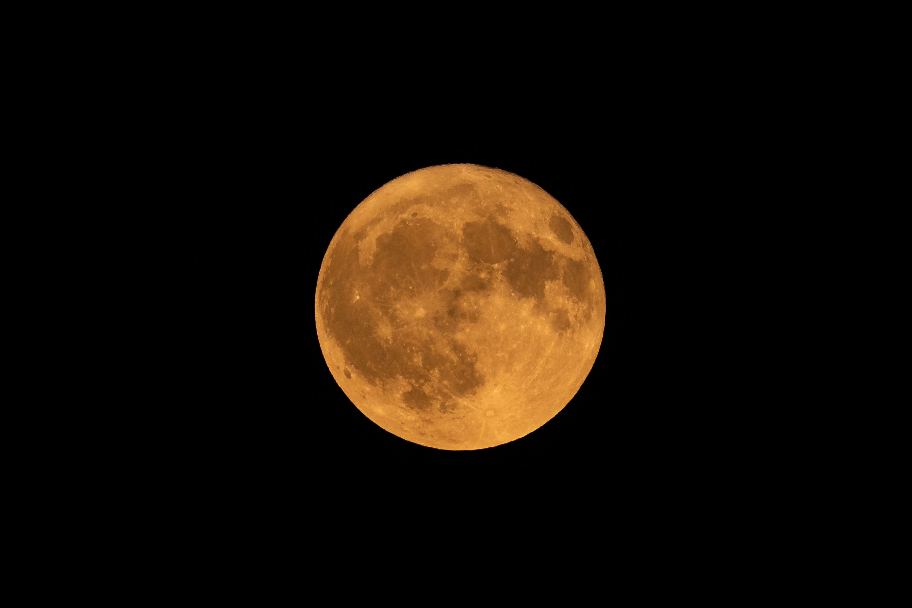 Golden Full Moon Against Black Night Sky · Free Stock Photo