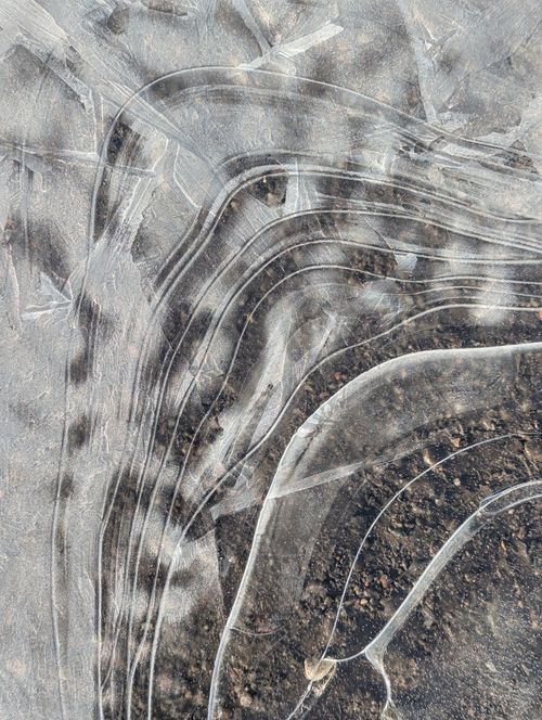 Free Intricate abstract patterns formed by ice on the ground surface, capturing nature's art. Stock Photo