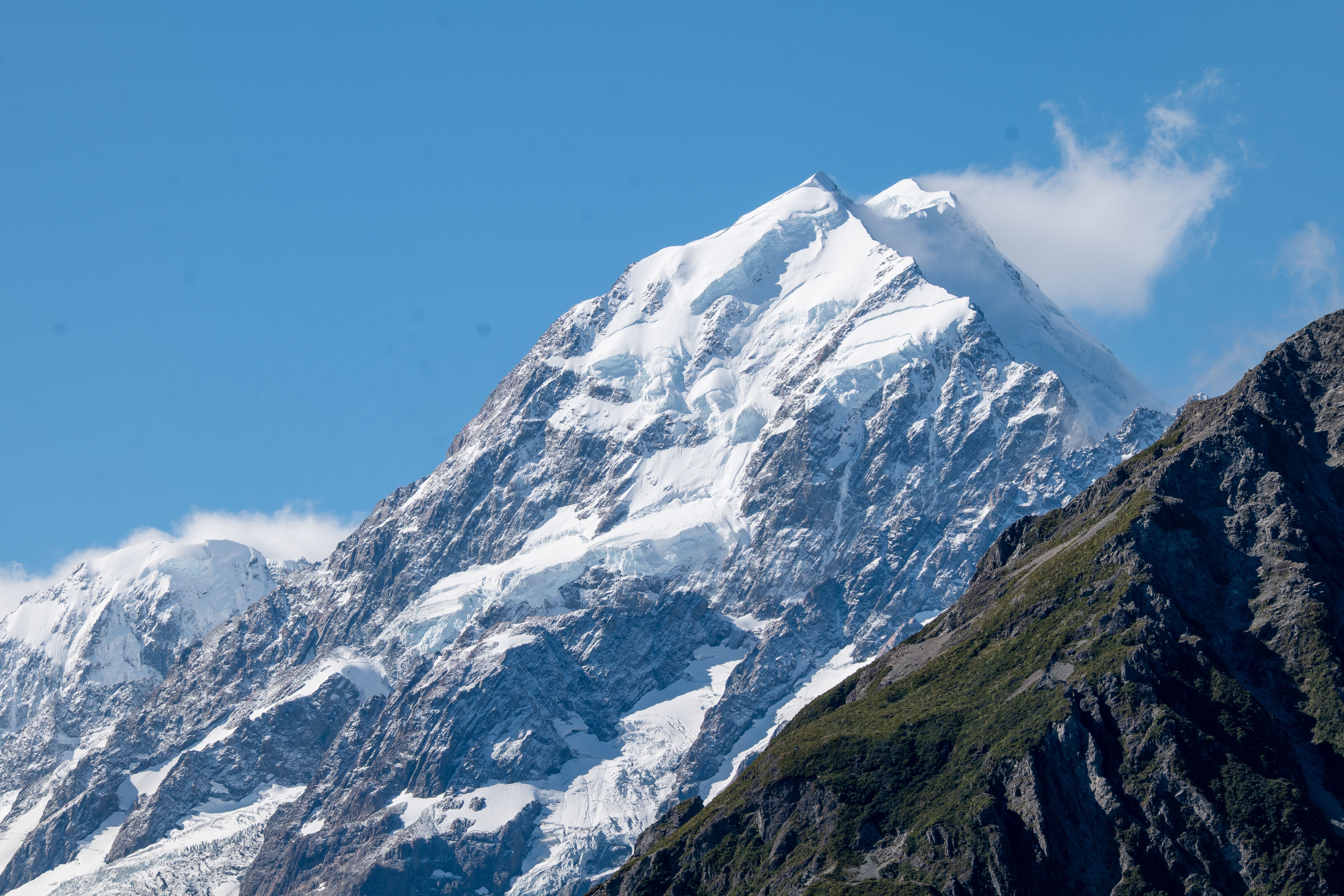 Stunning View Of Aoraki Mount Cook With Clear Blue Skies In The Canterbury Region, New Zealand.