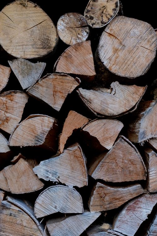 Free Close-up of stacked firewood showcasing texture and natural colors in Hallstatt, Austria. Stock Photo