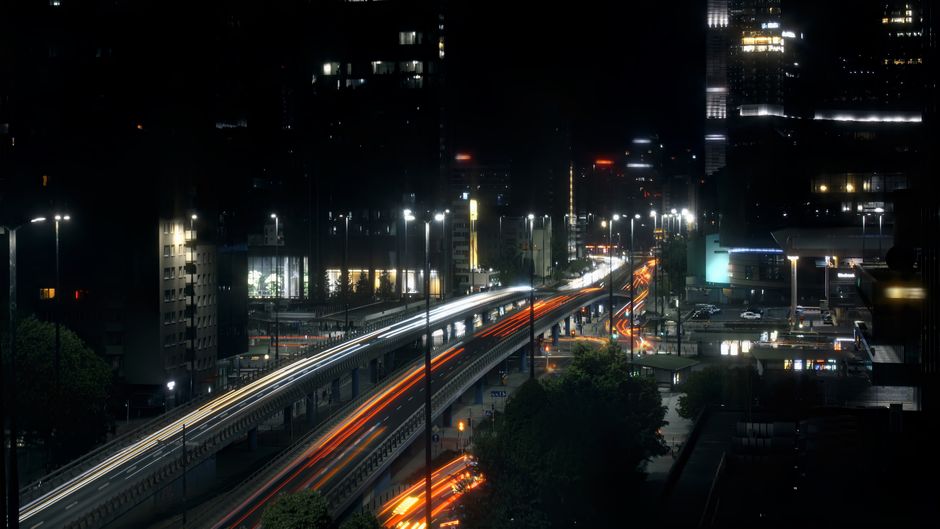 open world video game city night