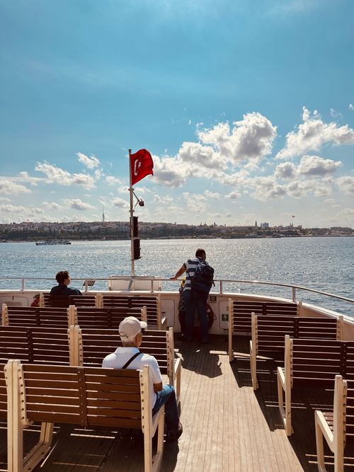 Free Enjoy a serene ferry ride across the Bosphorus, capturing the iconic Istanbul skyline. Stock Photo