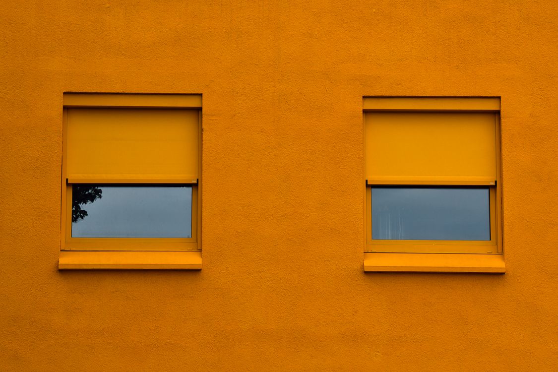 Yellow Rectangles Windows Bright Yellow Wall with Two Windows in Berlin · Free Stock Photo
