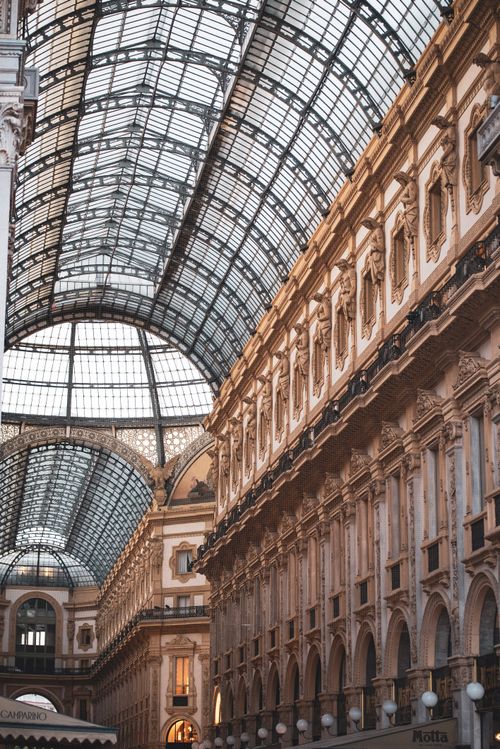 Free Elegant interior of Galleria Vittorio Emanuele II, Milan, showcasing exquisite Italian architecture. Stock Photo