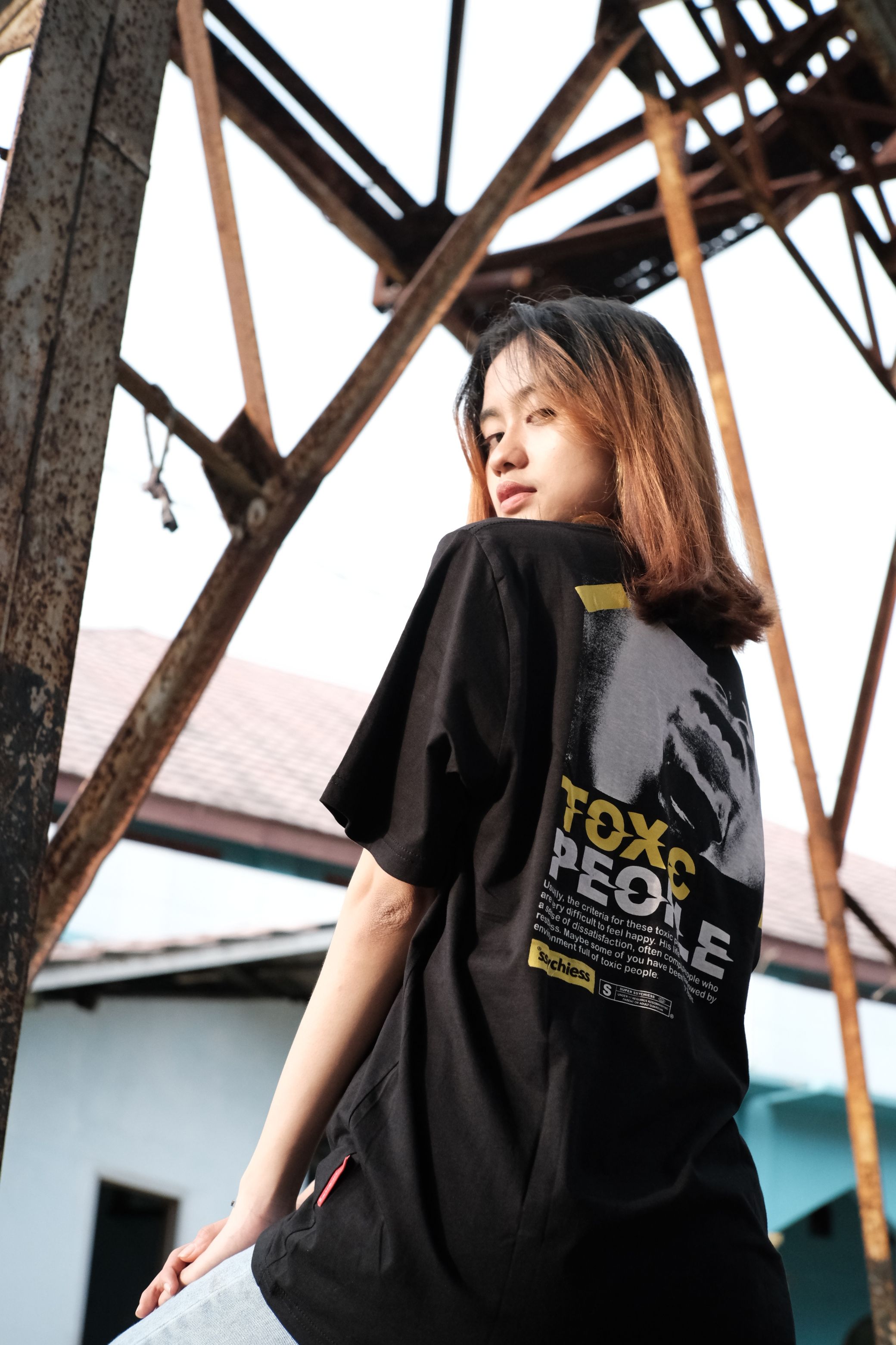 Camiseta Oversized Preta Estampada