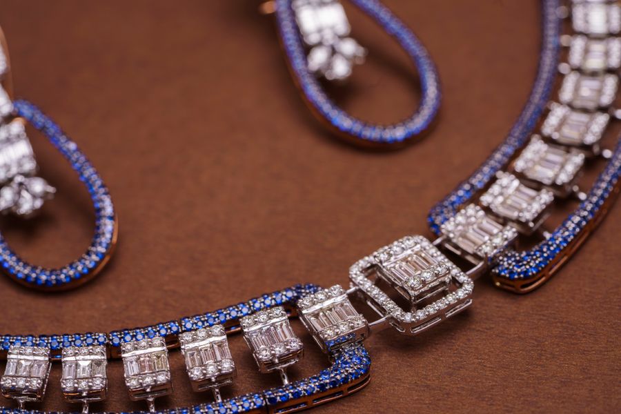Sapphire and diamond bridal set