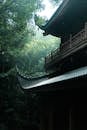 Oriental Temple Surrounded by Lush Greenery in Forest