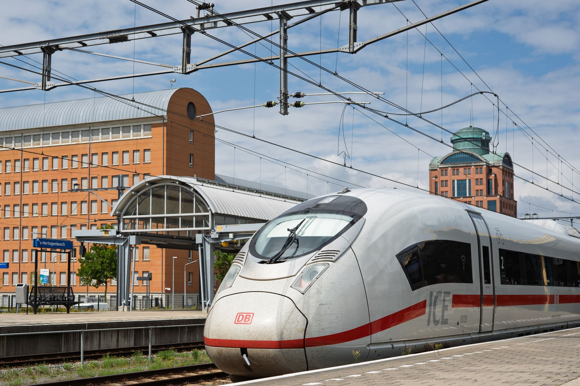 Modern high-speed train at a railway station