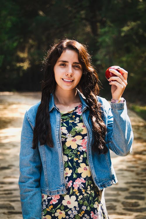 Free stock photo of apple, curly hair, forest