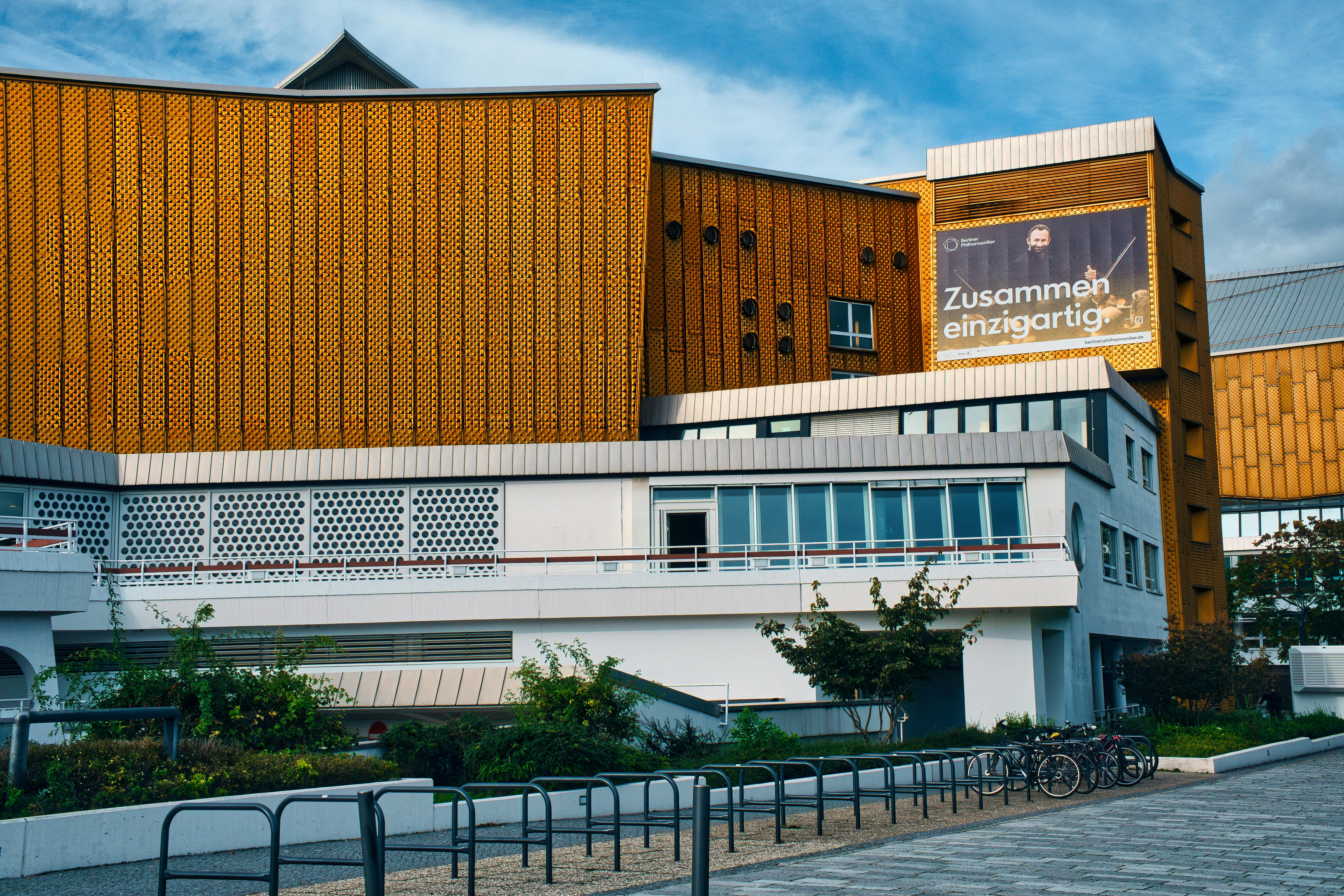 Free Unique architecture of the Berlin Philharmonie in Germany on a sunny day. Stock Photo
