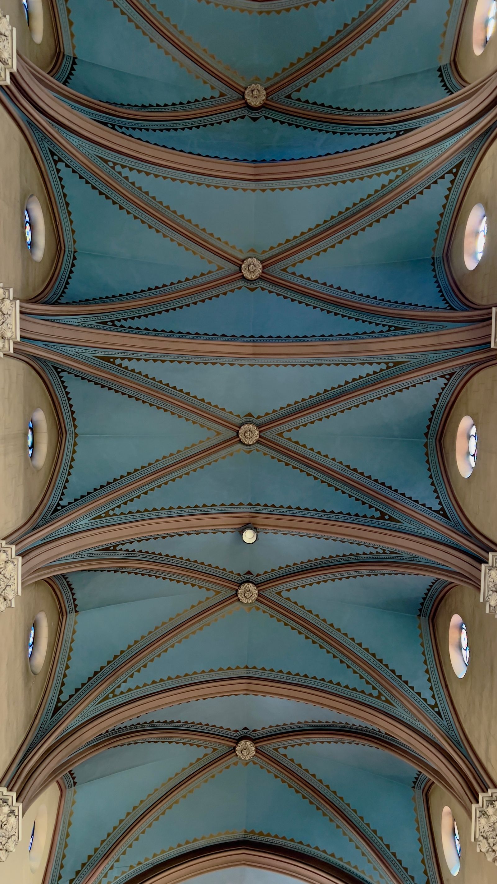 Gothic Cathedral Arched Ceiling with Blue Vaults · Free Stock Photo