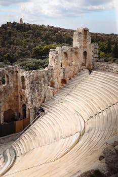 Stunning view of the ancient Odeon of Herodes Atticus amphitheater in Athens, Greece.