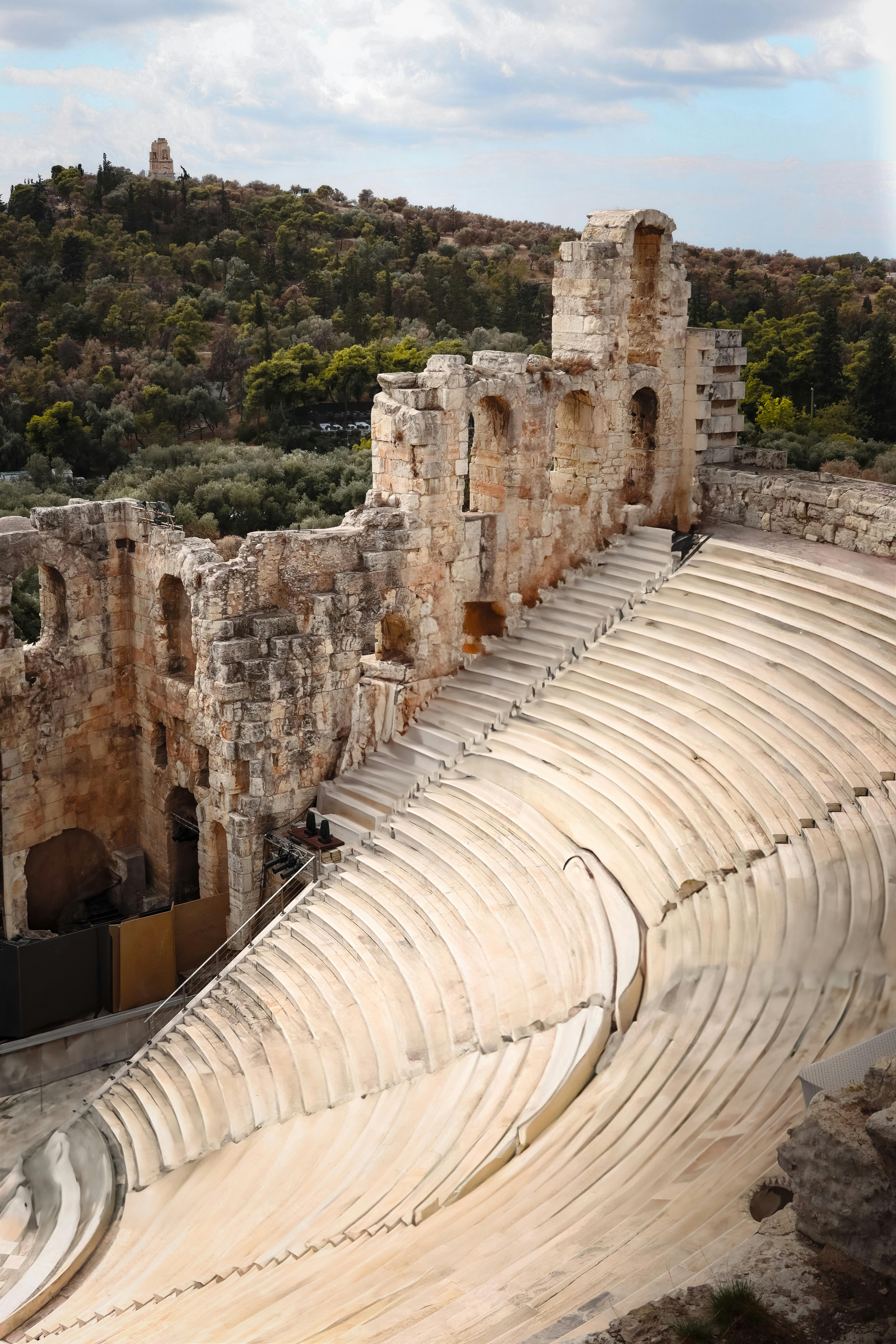 Gratis Pemandangan menakjubkan amfiteater Odeon Herodes Atticus kuno di Athena, Yunani. Foto Stok