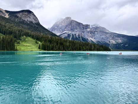 Beautiful scenery of turquoise lake and majestic mountains in Canada.