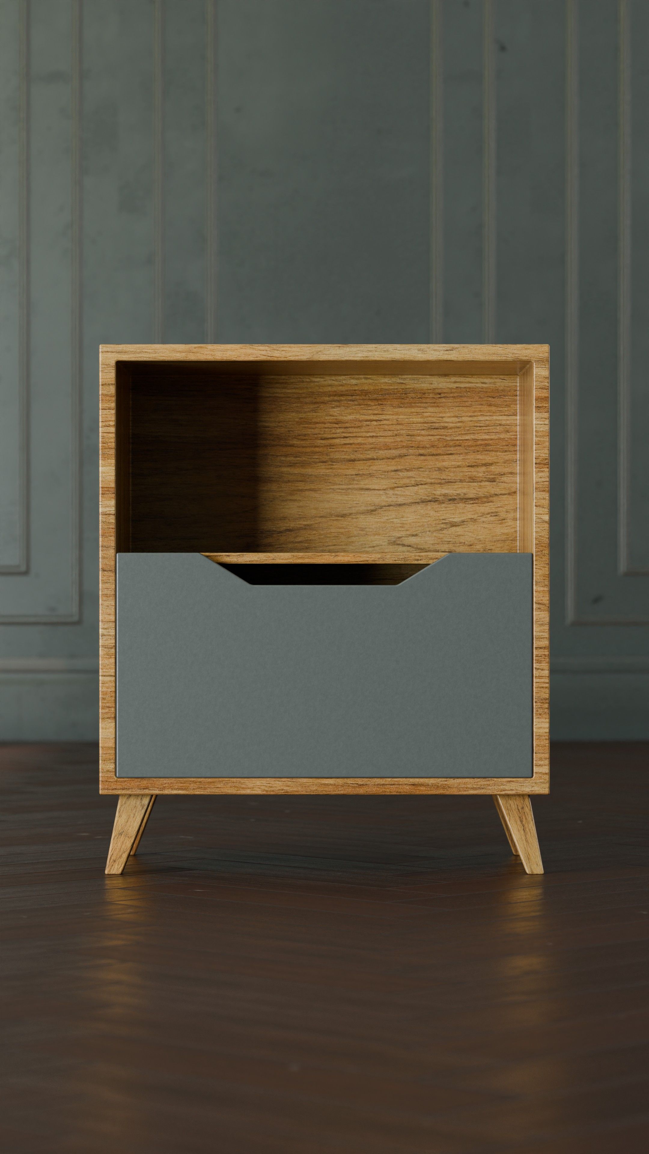 Gratis Elegante tavolino laterale in legno dal design moderno e minimalista, perfetto per qualsiasi ambiente. Foto a disposizione