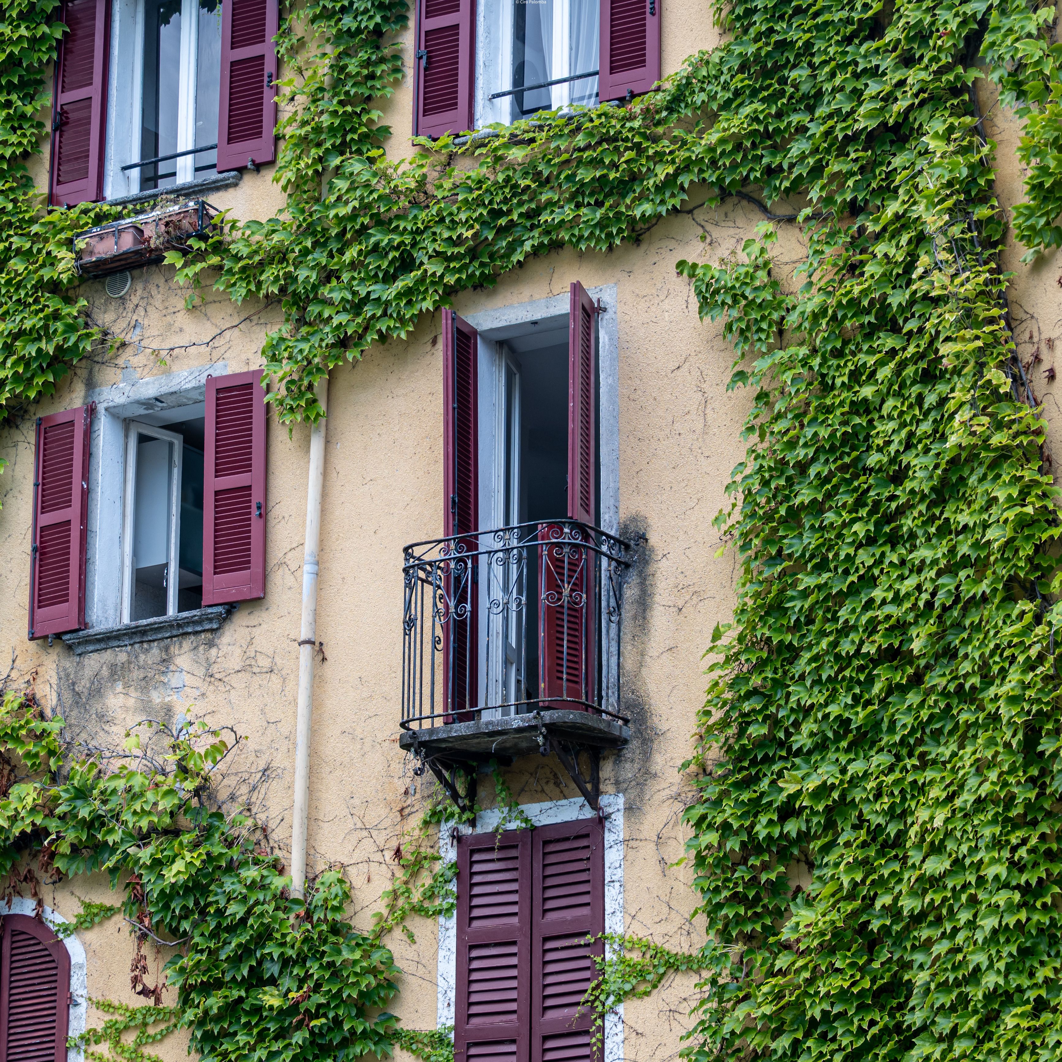 An ivy-covered yellow building in Varenna, Italy, exuding rustic charm and elegance.
