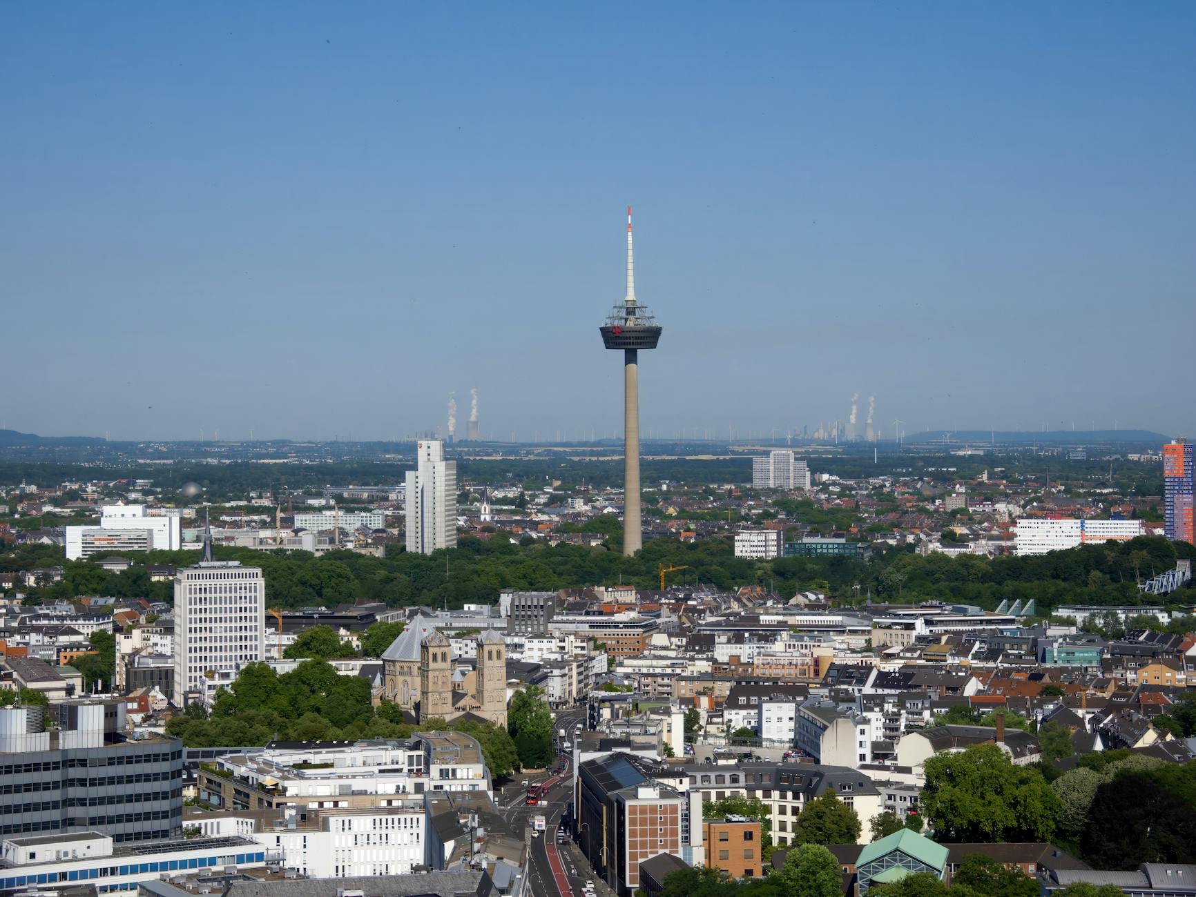Aerial view of Cologne cityscape showing urban landscape and architecture