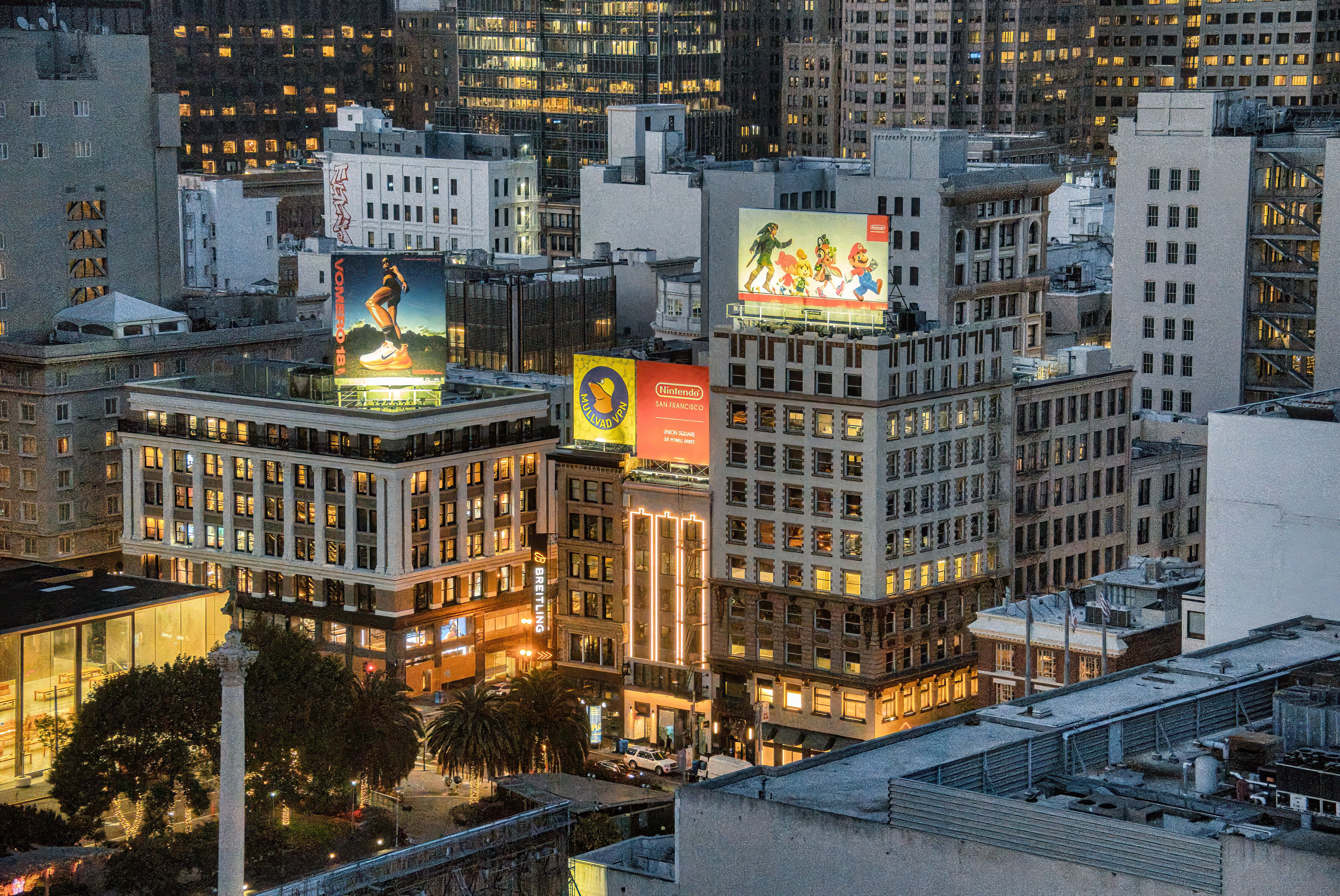 San Francisco Skyline with Illuminated Billboards