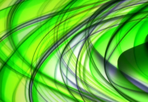 Dynamic abstract design featuring vibrant green and black swirling lines.