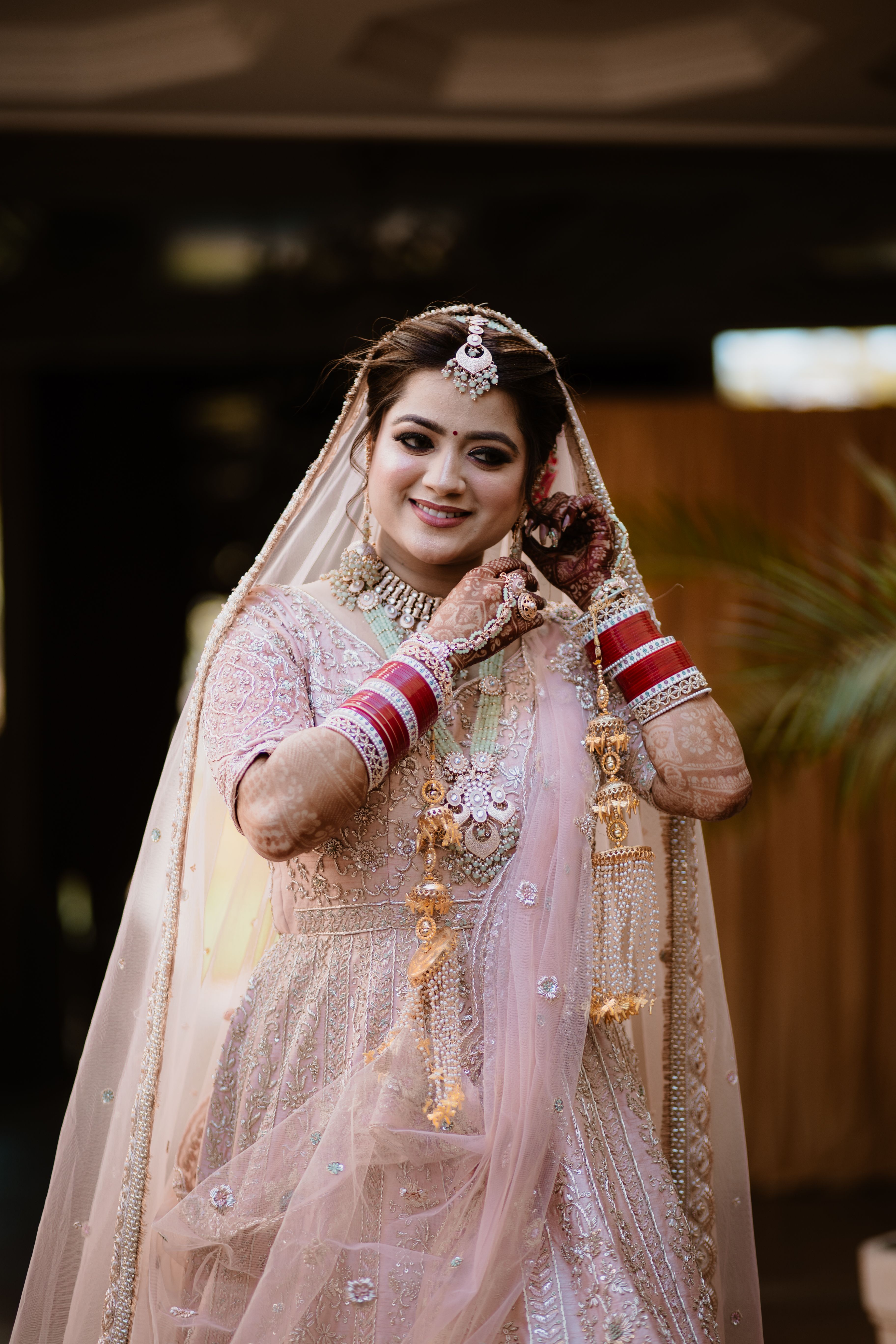 slim fit dress slacks Sparkling Champagne Gold Bridal Wedding Lehenga Set [product_title] | OORVI  DESAI main image 0
