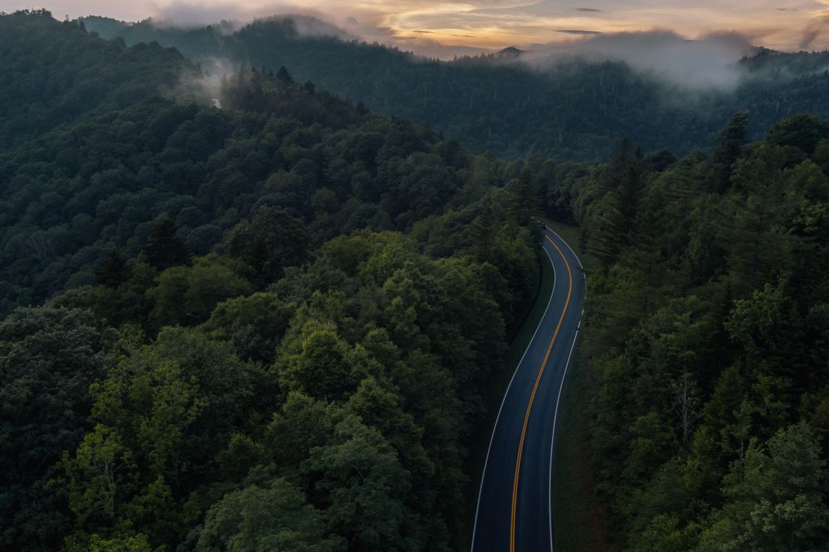 Smoky Mountains scenic mountain view with fog