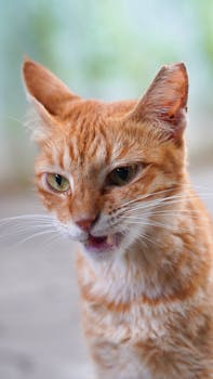A ginger cat making a cute face in an outdoor setting, captured in Mumbai.