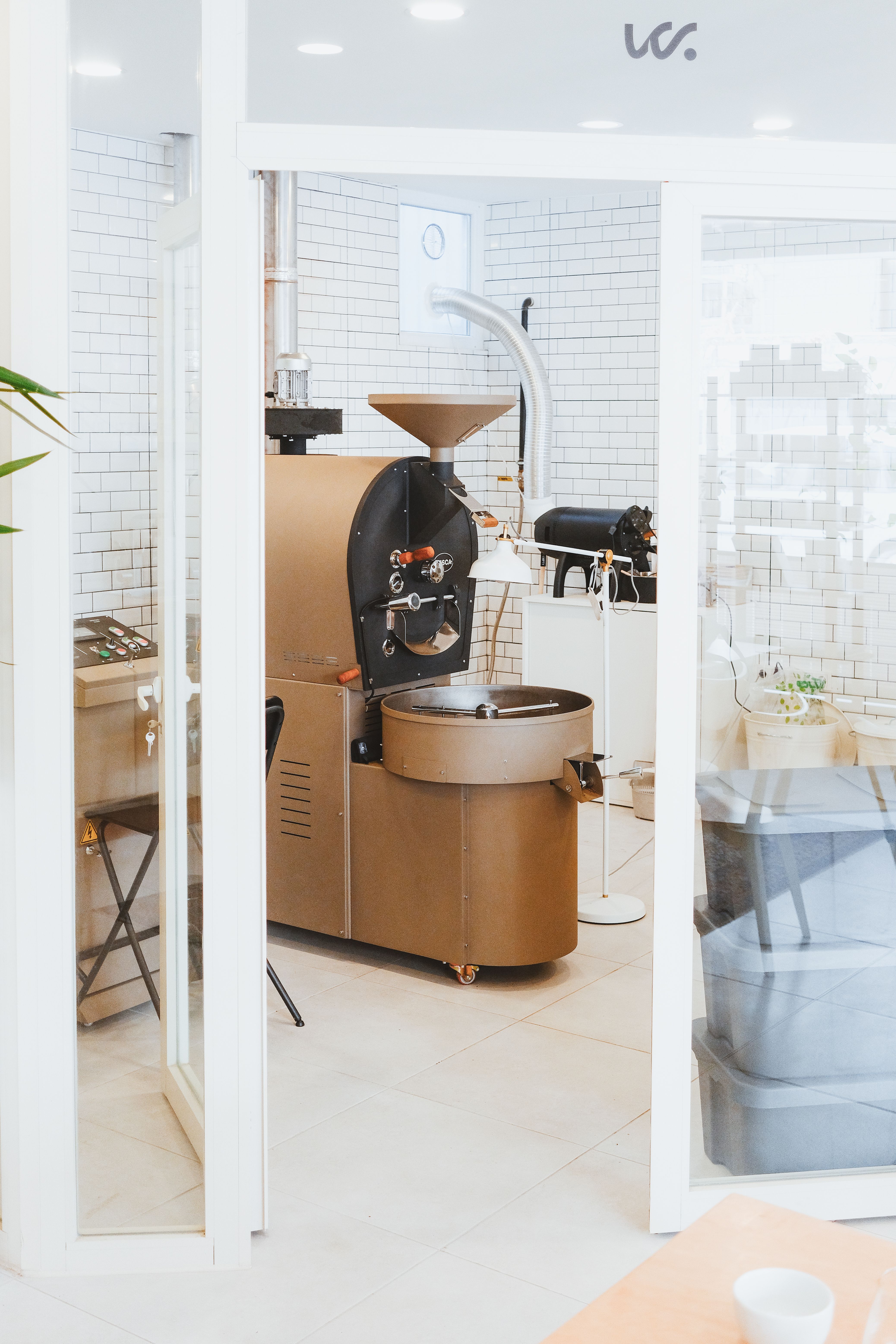 specialty coffee roastery interior with beans