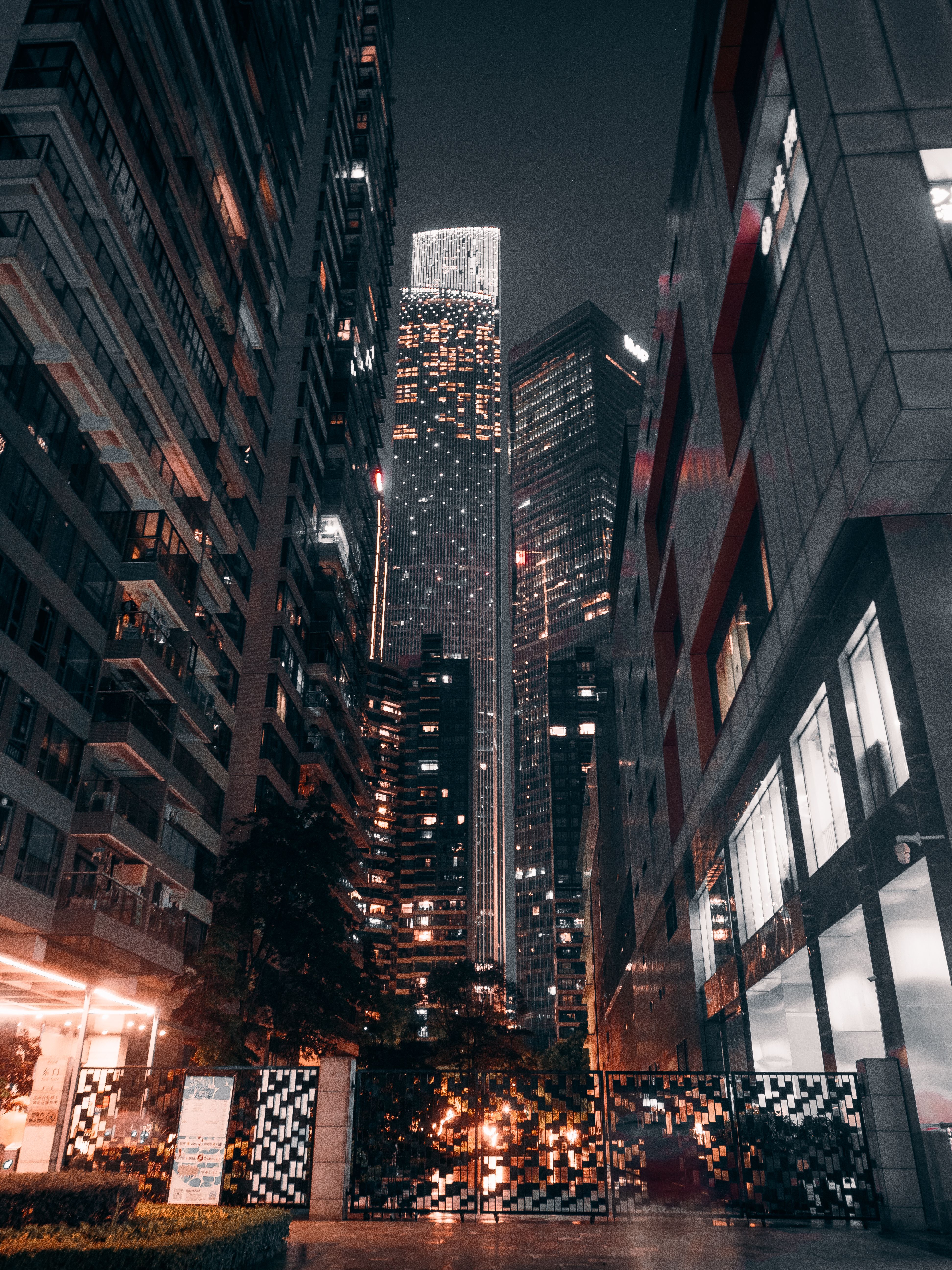 Urban Night Scene with Skyscrapers Illuminated · Free Stock Photo