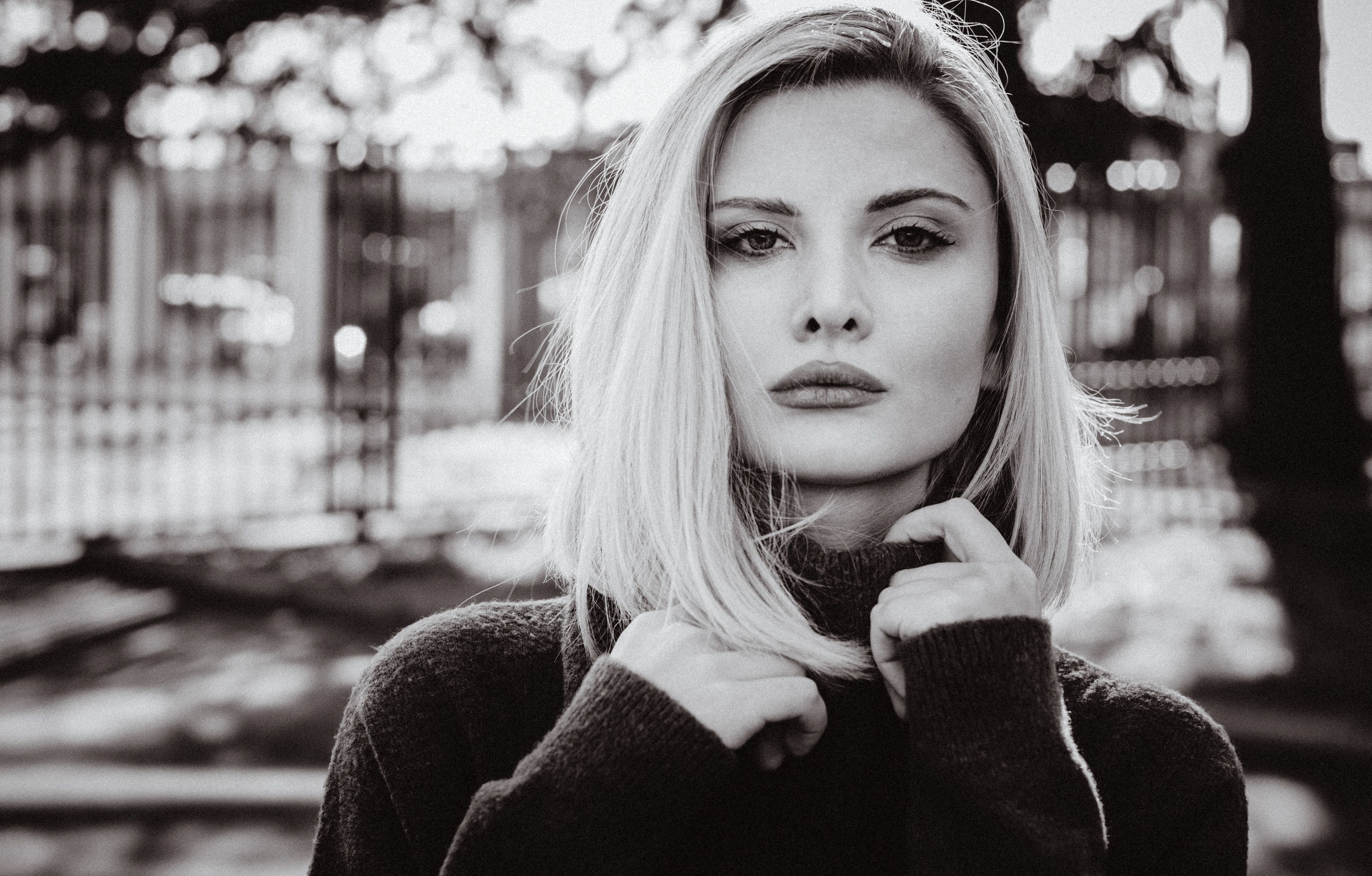 Black and White Portrait of a Woman Outdoors · Free Stock Photo