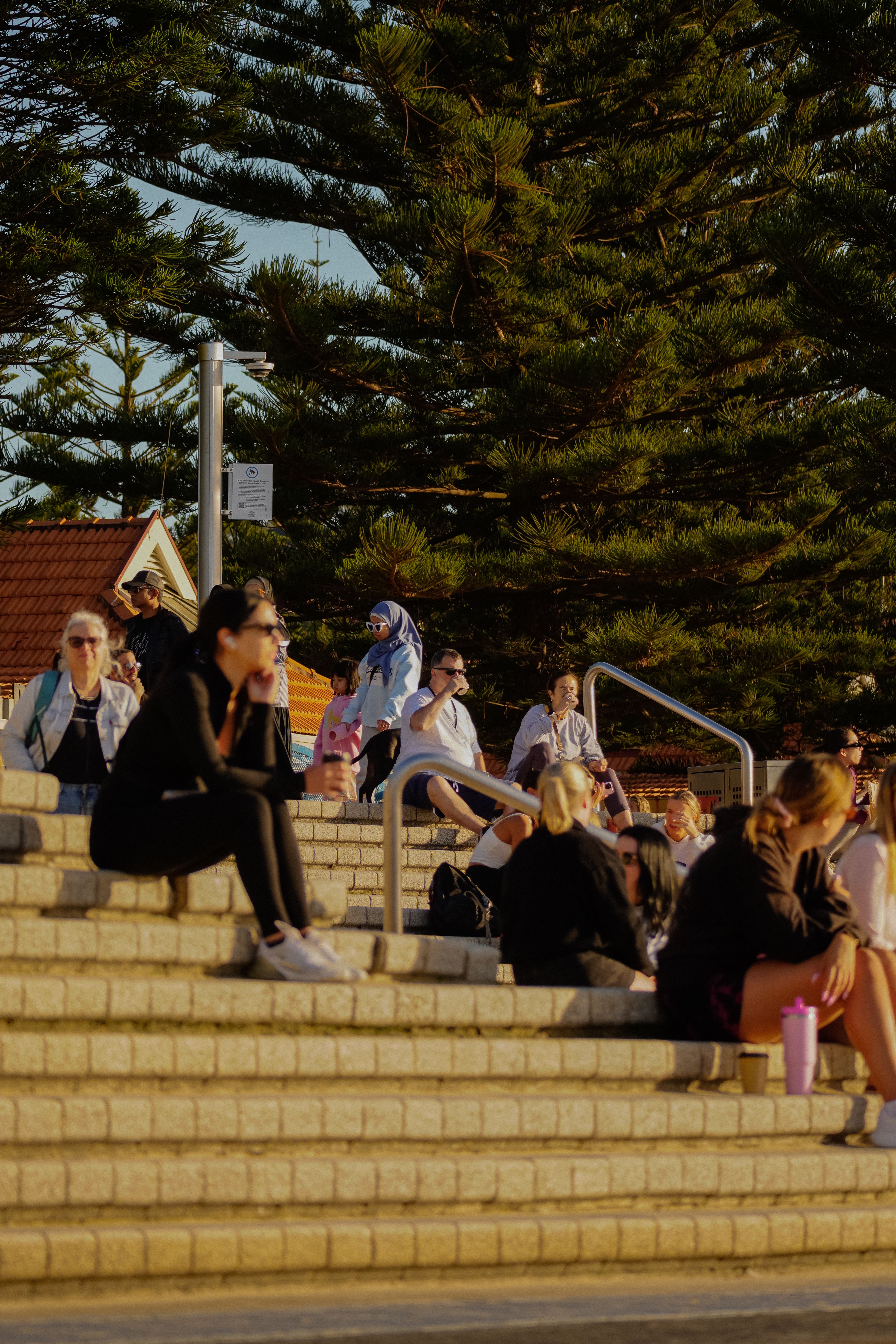 Relaxed Gathering on Outdoor Steps at Sunset · Free Stock Photo
