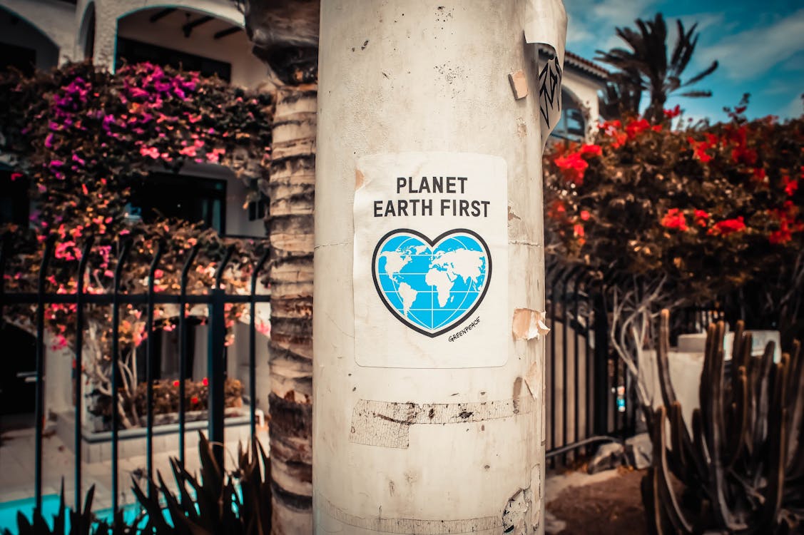 Free Planet Earth First Poster On A Concrete Post Stock Photo