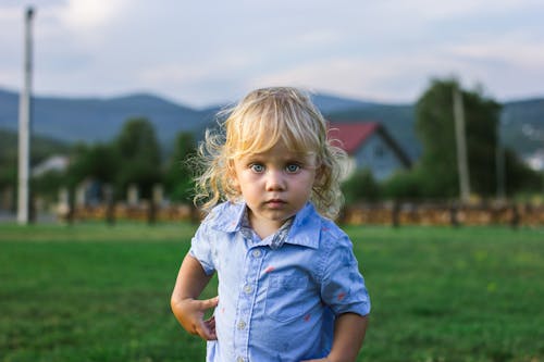 Free Cute Little Girl Wearing Blue Button-up Shirt Stock Photo