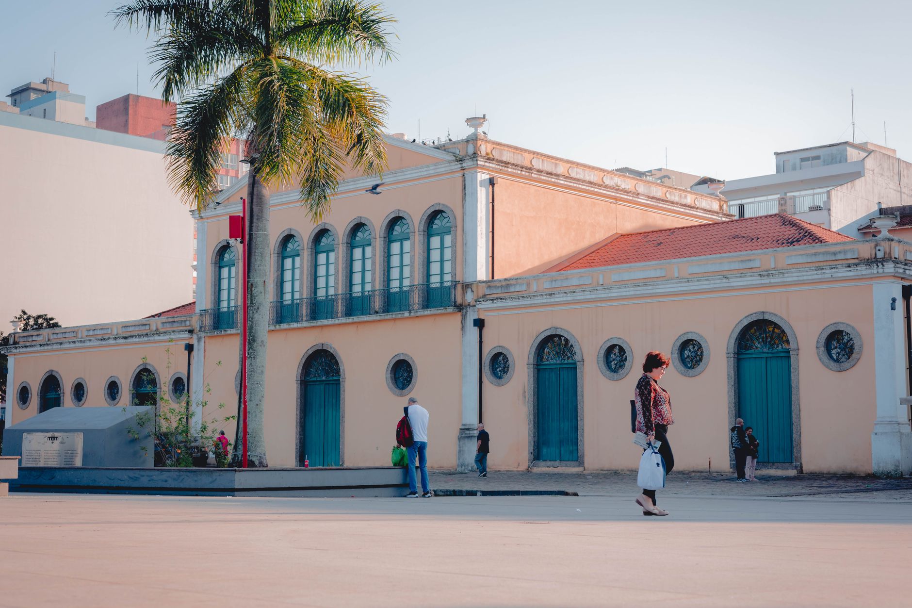 Vibrant scene of Mercado Público at downtown Florianópolis, capturing local architecture.