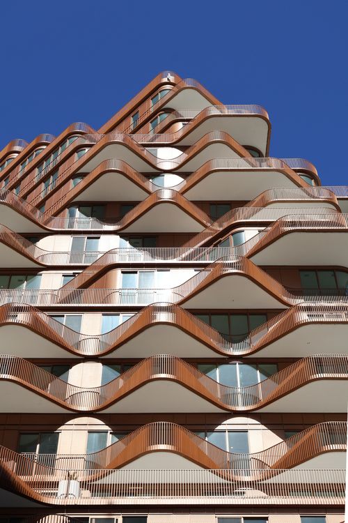 Free Dynamic modern apartment building with unique balcony waves in Toronto, Canada. Stock Photo