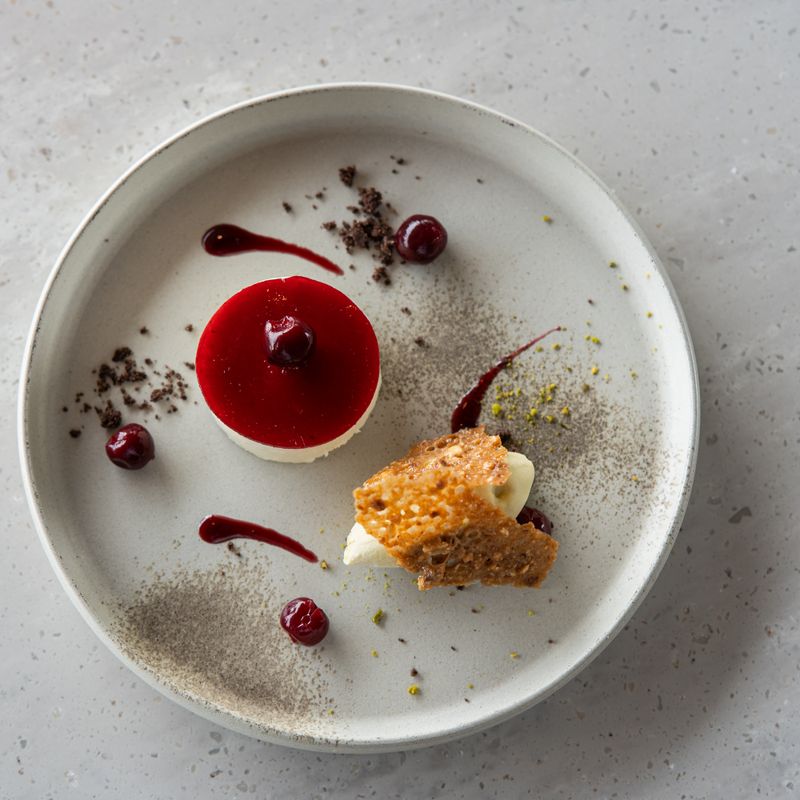 Mastic Panna Cotta with Sour Cherry Compote