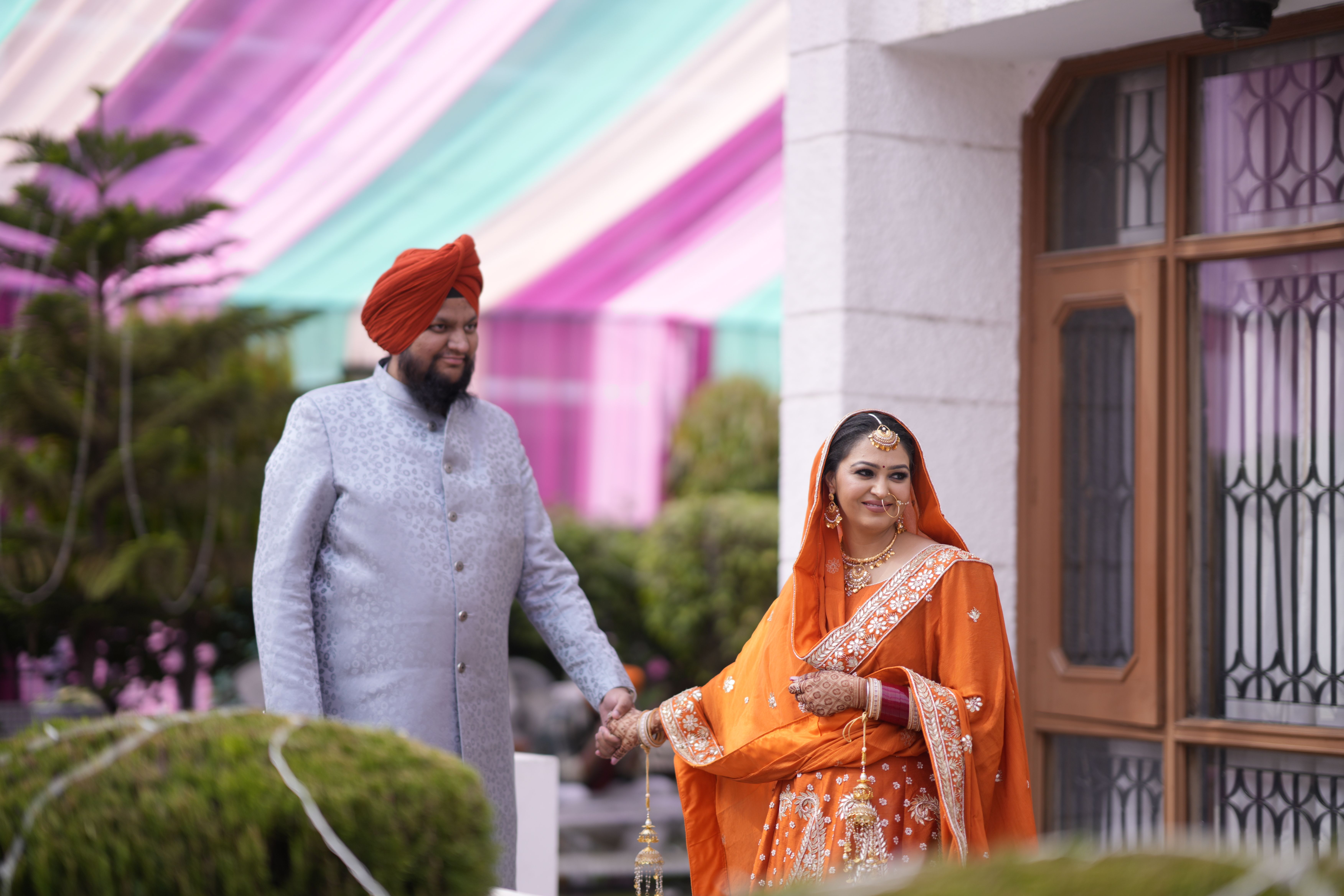 Family in a hotel garden in Amritsar