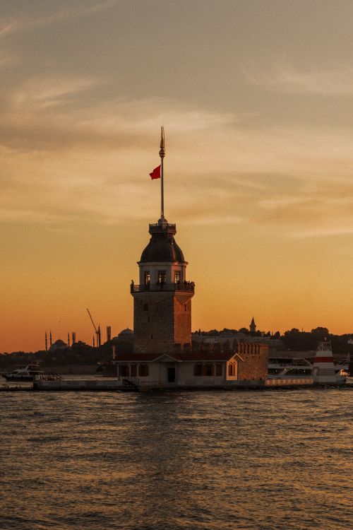 Free Stunning sunset view of the Maiden's Tower on the Bosphorus in Istanbul. Stock Photo