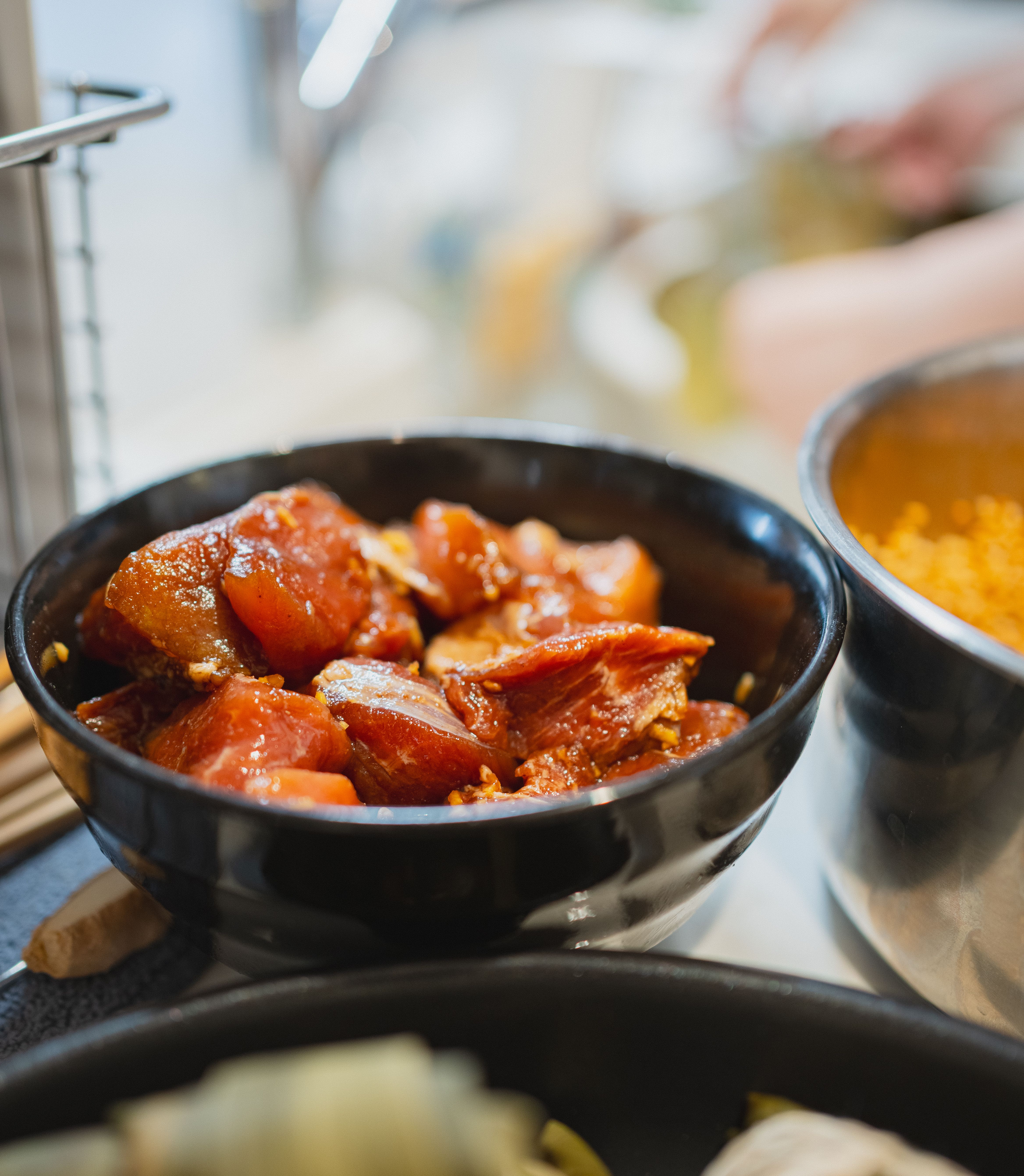 marinated pork in bowl kitchen