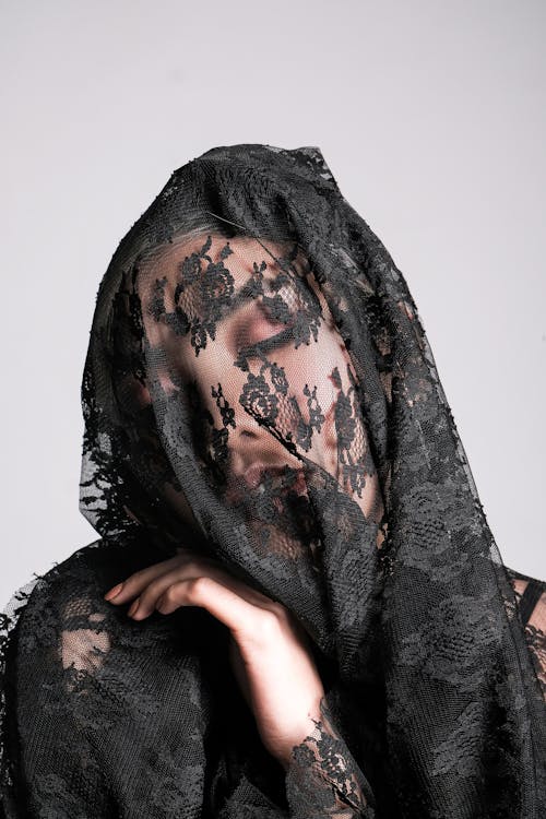 Woman Wearing Black Lace Veil
